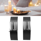 2Set Wall Mounted Candlestick Iron Three Dimensional Arc Design Candle Tray for Bedroom