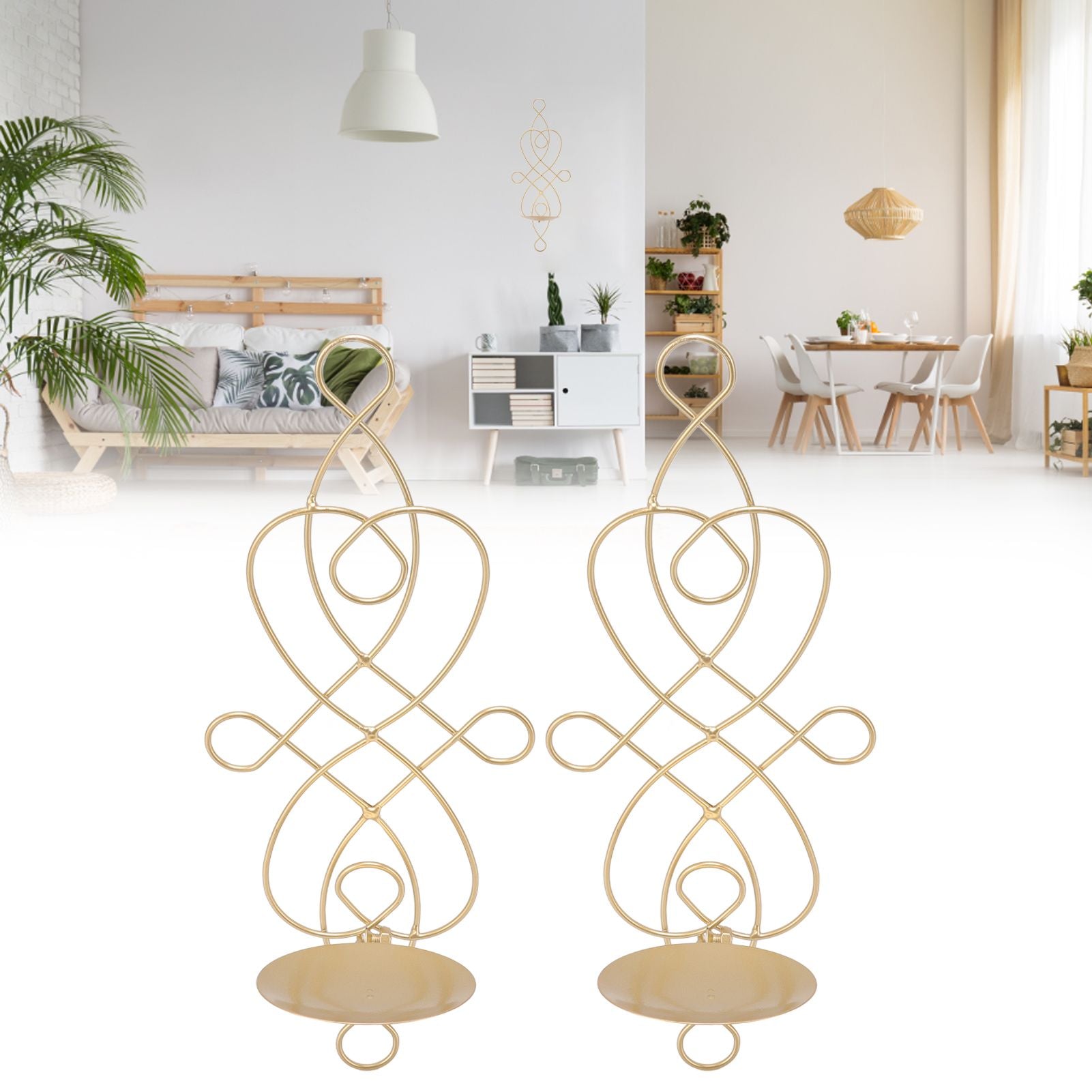 2 Sets Iron Wall Candle Sconce Holder Foldable Deformation Resistance Innovative Wall Candle Holder for Bedroom Dining Room Gold