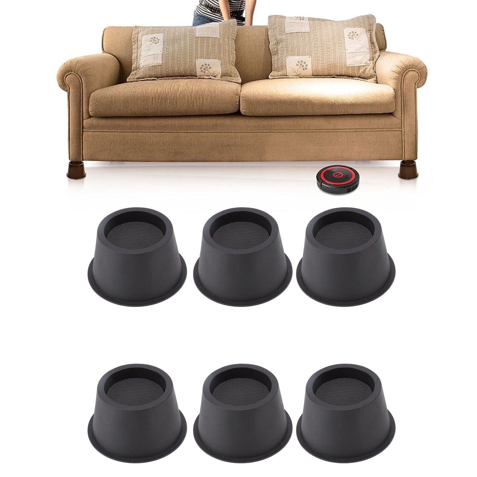 6Pcs Furniture Risers Round Plastic Furniture Lift Riser for Bed Table Couch Black 2.8in