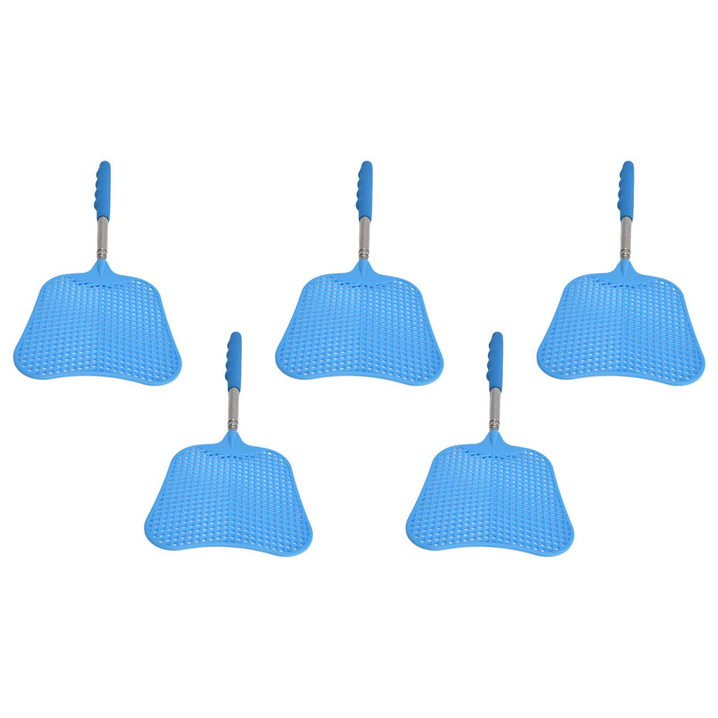 5Pcs Fly Swatter Blue Lightweight Flexible Convenient Thickened Fly Racket with Retractable Rod