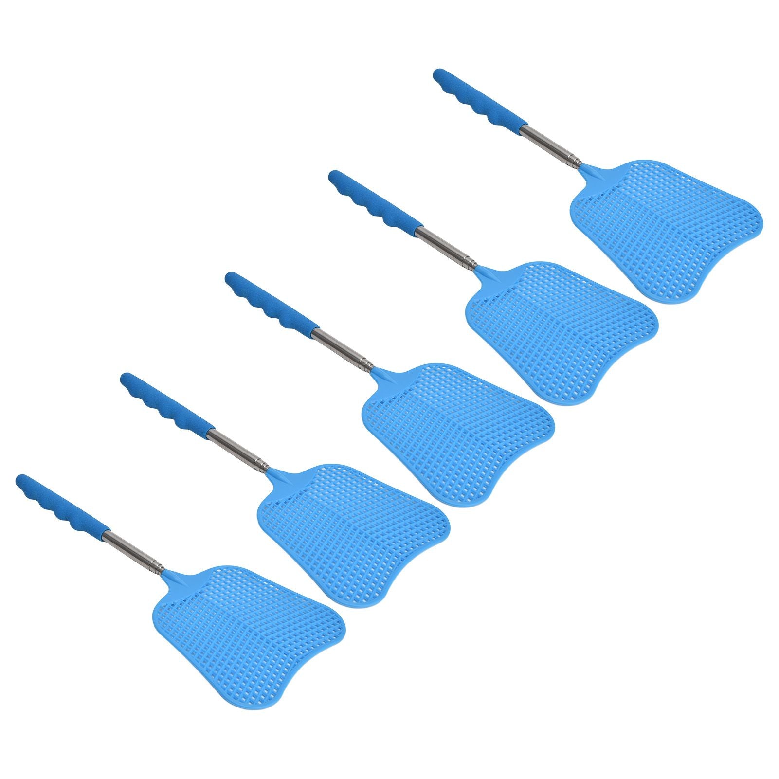5Pcs Fly Swatter Blue Lightweight Flexible Convenient Thickened Fly Racket with Retractable Rod