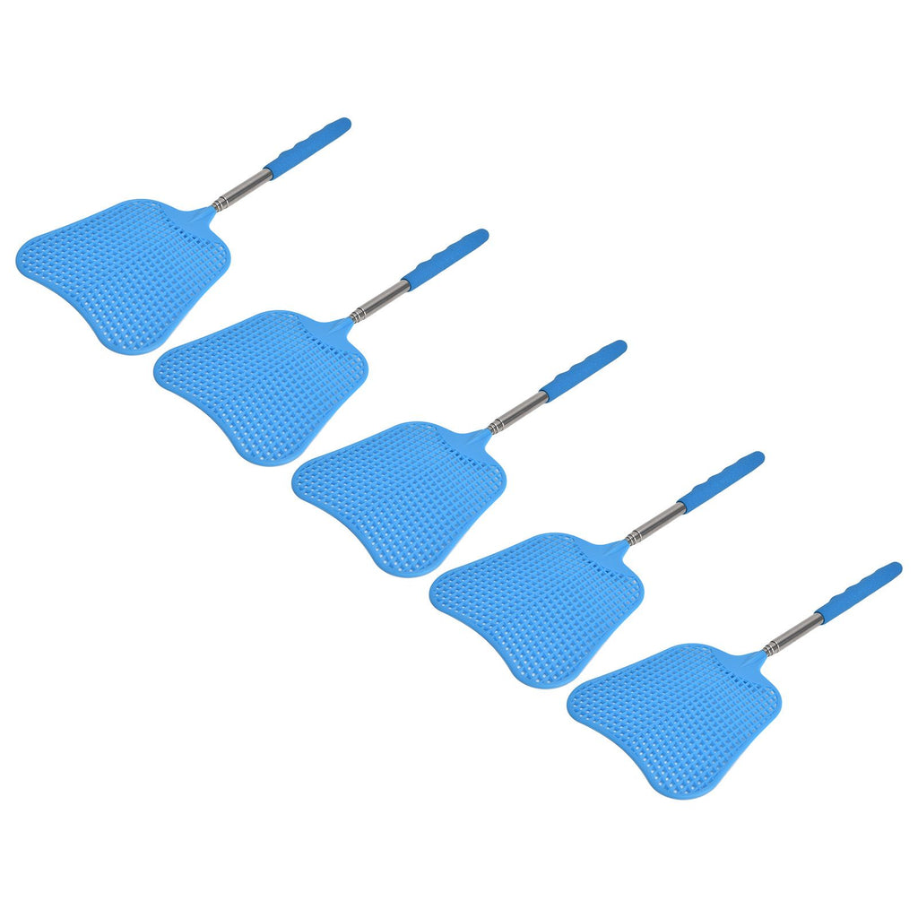 5Pcs Fly Swatter Blue Lightweight Flexible Convenient Thickened Fly Racket with Retractable Rod