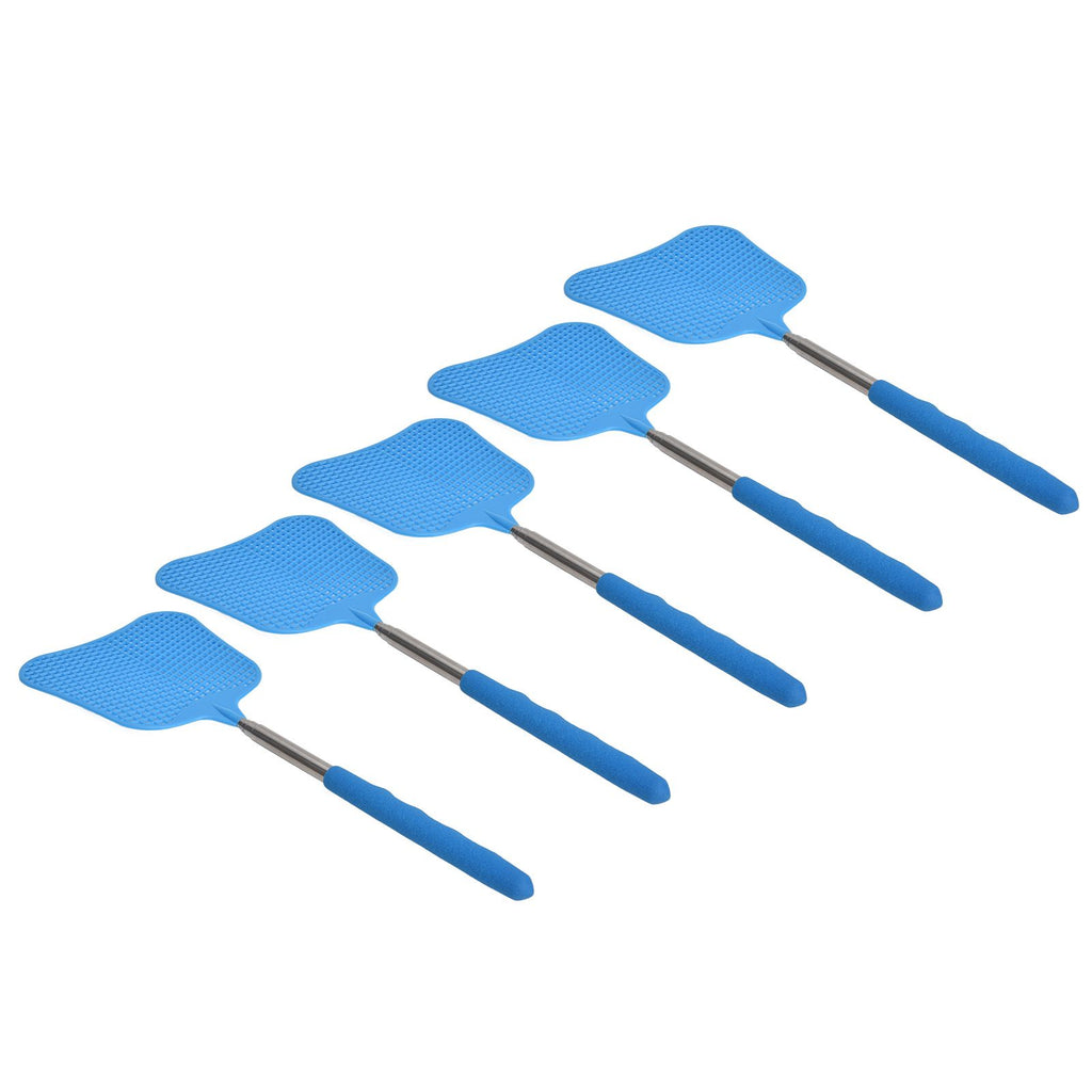 5Pcs Fly Swatter Blue Lightweight Flexible Convenient Thickened Fly Racket with Retractable Rod