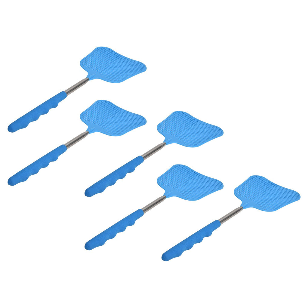 5Pcs Fly Swatter Blue Lightweight Flexible Convenient Thickened Fly Racket with Retractable Rod