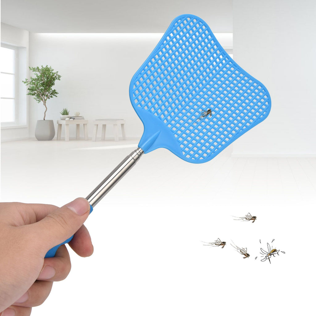 5Pcs Fly Swatter Blue Lightweight Flexible Convenient Thickened Fly Racket with Retractable Rod