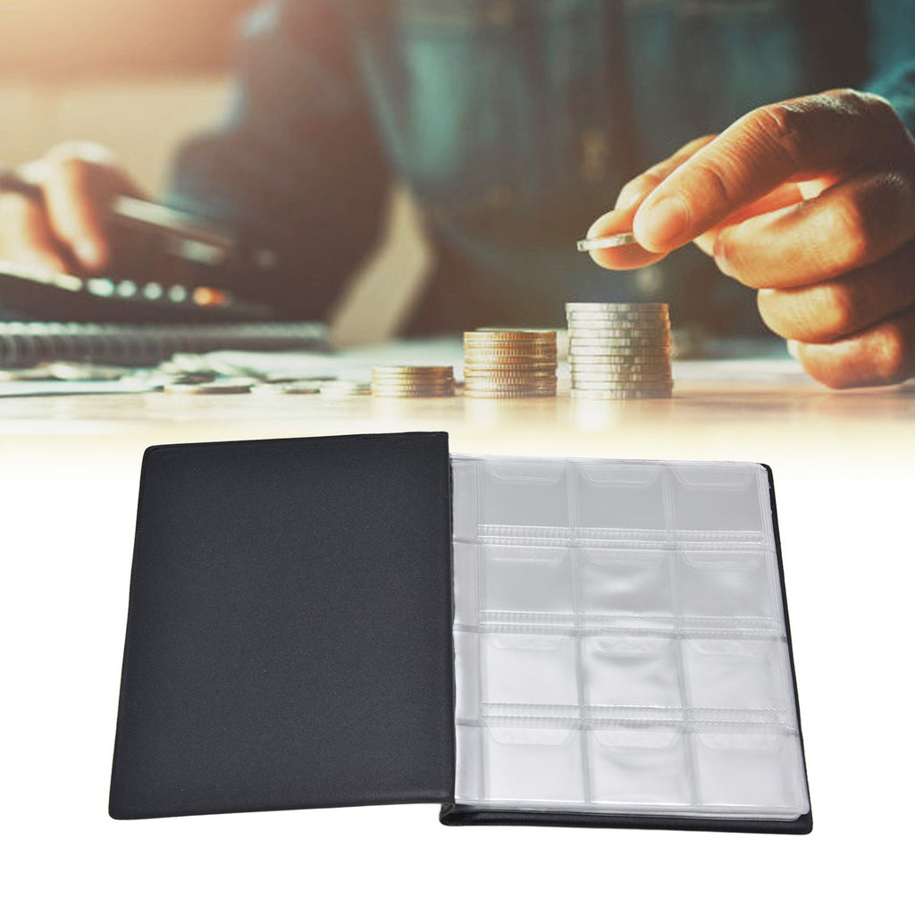 Coin Collection Book 120 PVC Pockets PU Cover Transparent Design Soft Highly Durable Clear Texture Coin AlbumBlack