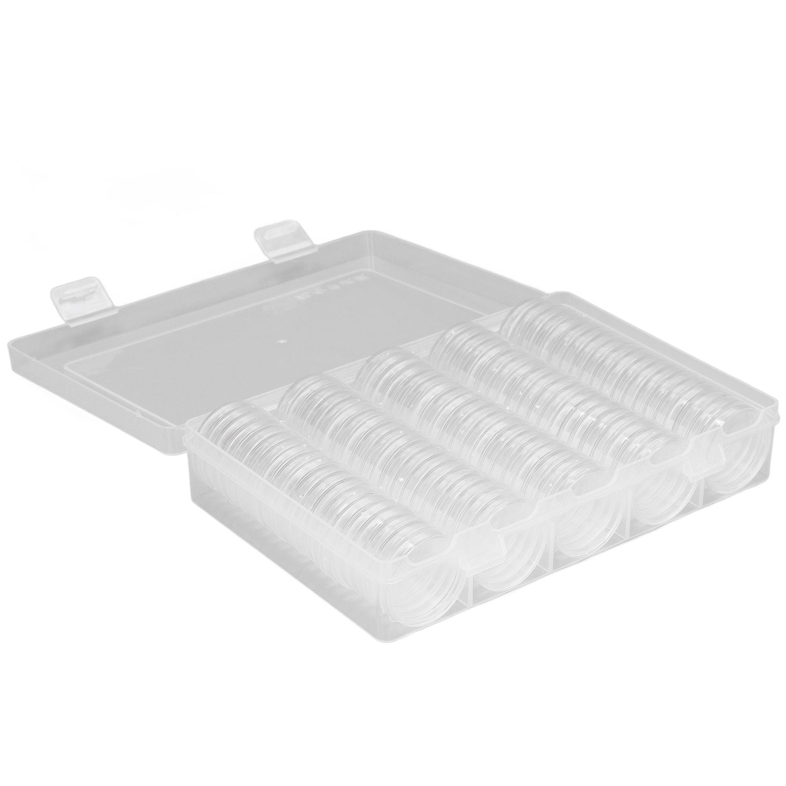 Coin Holder 100 Pieces Storage Plastic Transparent Coin Storage Box with Coin Capsules for Coin Collection Exhibition