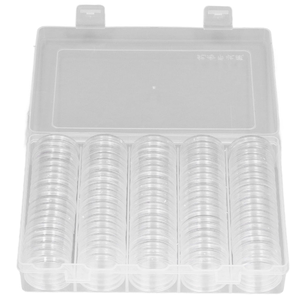 Coin Holder 100 Pieces Storage Plastic Transparent Coin Storage Box with Coin Capsules for Coin Collection Exhibition