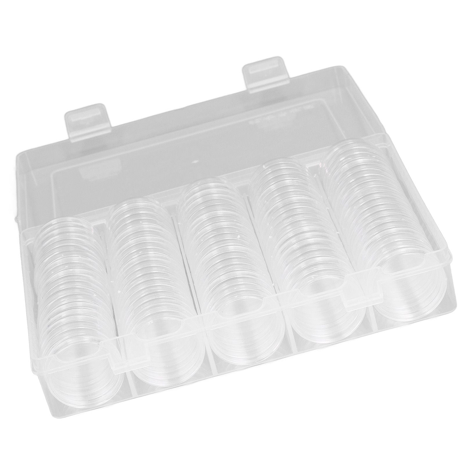Coin Holder 100 Pieces Storage Plastic Transparent Coin Storage Box with Coin Capsules for Coin Collection Exhibition