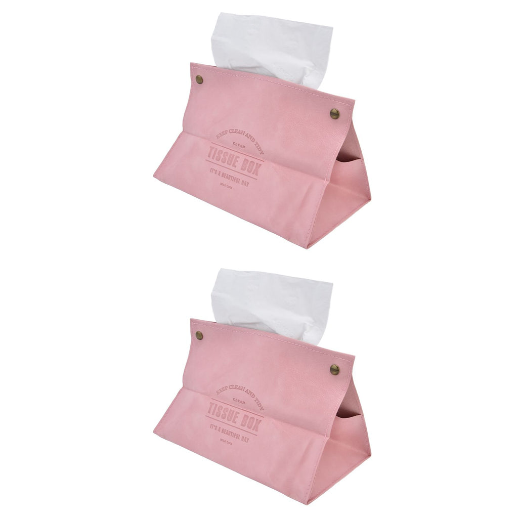 2 Packs Tissue Box Cover Nordic Handbag Styling Medroom Artificial Leather Tissue Box Cover Holder for Living RoomPink
