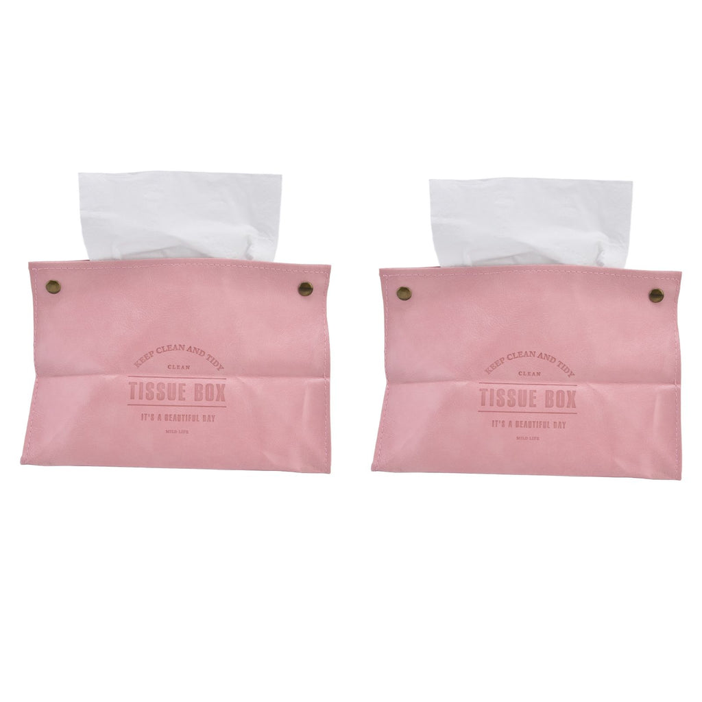 2 Packs Tissue Box Cover Nordic Handbag Styling Medroom Artificial Leather Tissue Box Cover Holder for Living RoomPink