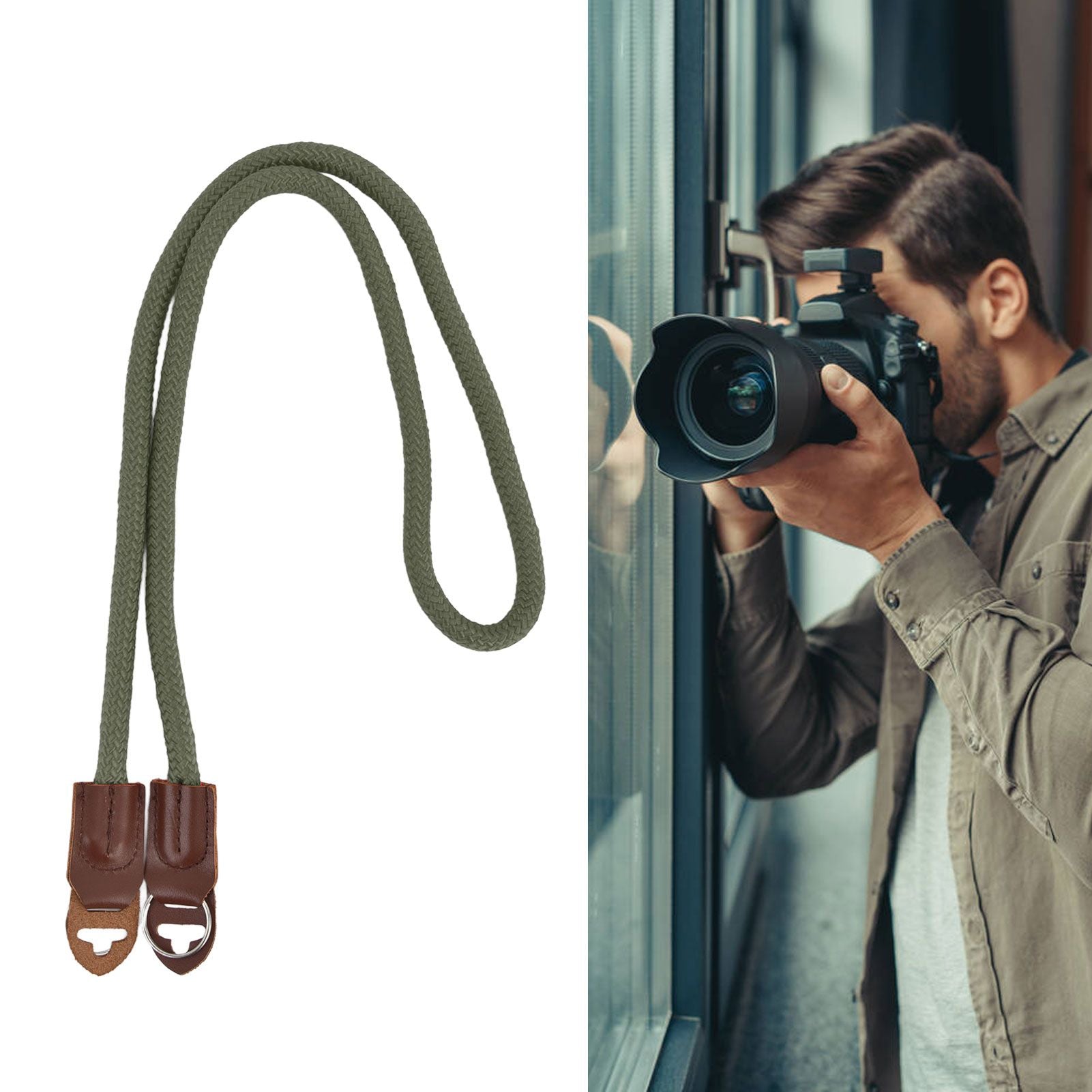 Camera Strap Nylon Universal Adjustable Camera Shoulder Neck Wrist Belt for Digital SLRMilitary Green