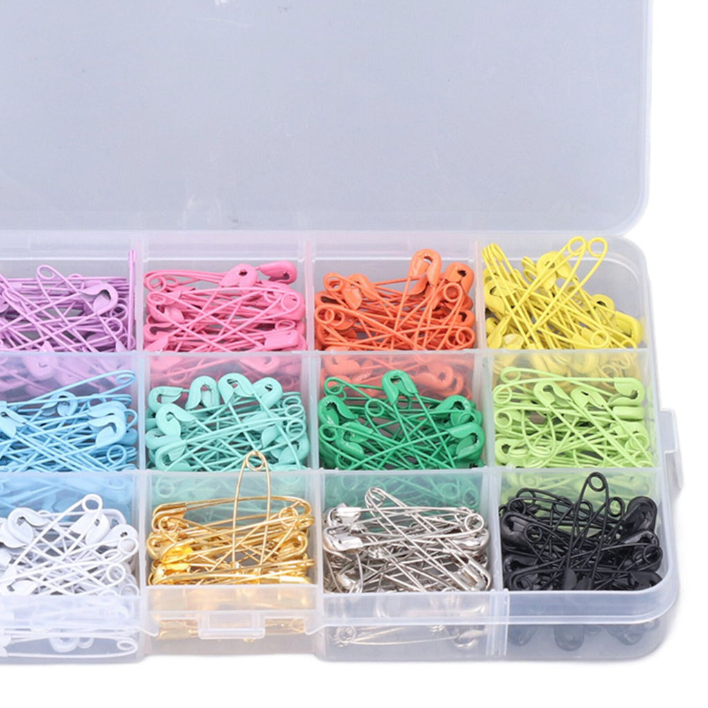 Safety Pins DIY Making Reliable Locking Design Glossy Bright Small Compact Sewing Accessories for Art Project15 Colors 300 Pcs/Box