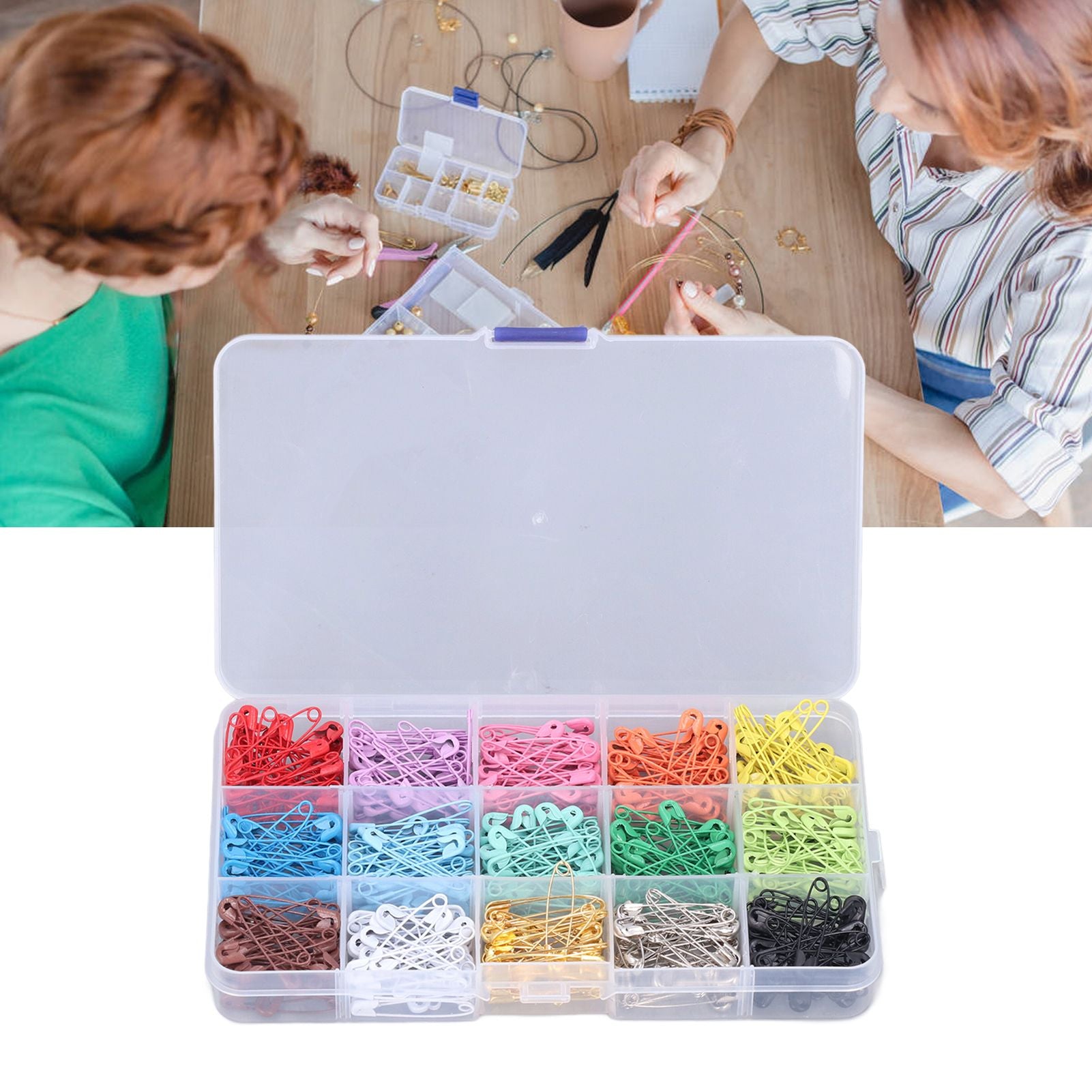 Safety Pins DIY Making Reliable Locking Design Glossy Bright Small Compact Sewing Accessories for Art Project15 Colors 450 Pcs/Box