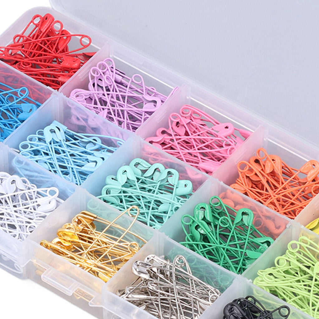 Safety Pins DIY Making Reliable Locking Design Glossy Bright Small Compact Sewing Accessories for Art Project15 Colors 450 Pcs/Box