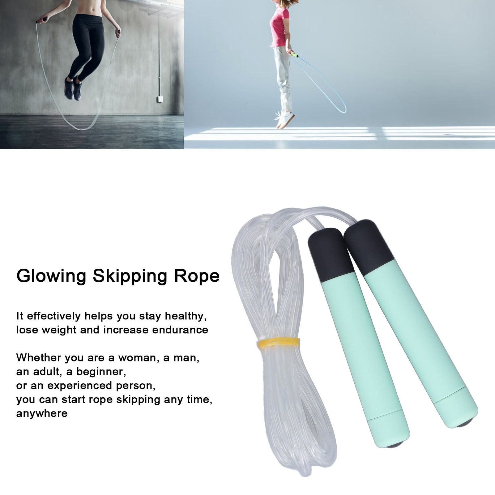 Glowing Skipping Rope LED Light Up Jumping Rope for Exercise Training Weight Loss FitnessGreen