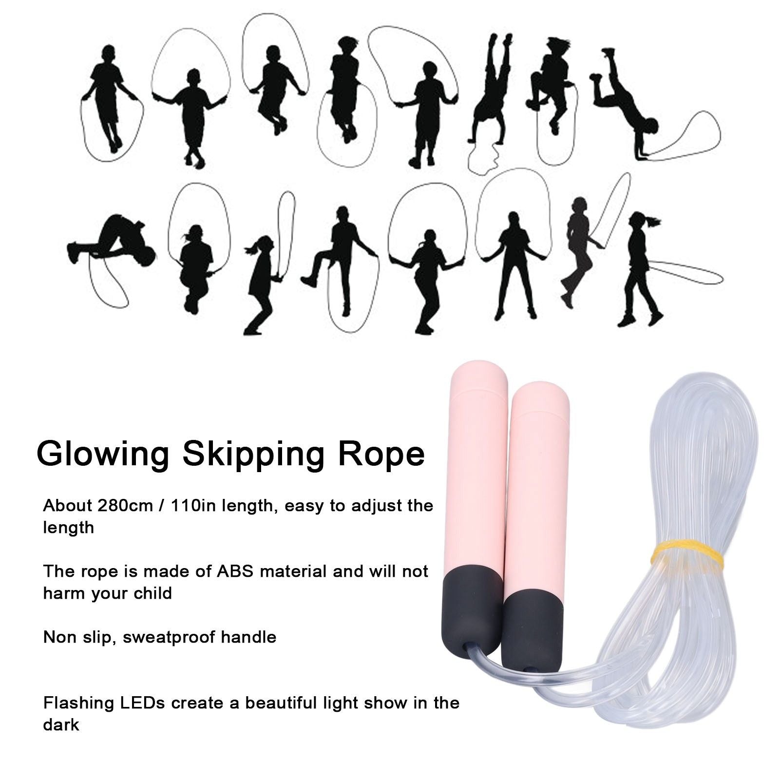 Glowing Skipping Rope LED Light Up Jumping Rope for Exercise Training Weight Loss FitnessPink
