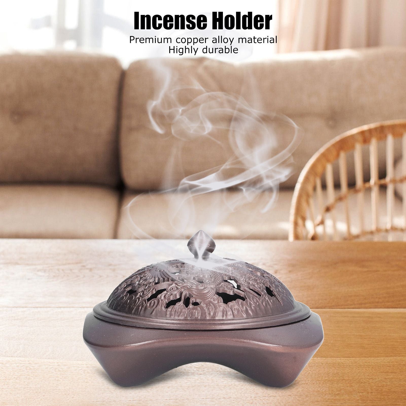 Incense Burner Antique Style Sturdy Durable Copper Alloy Glossy Exquisite Multifunction Powder Incense Burner