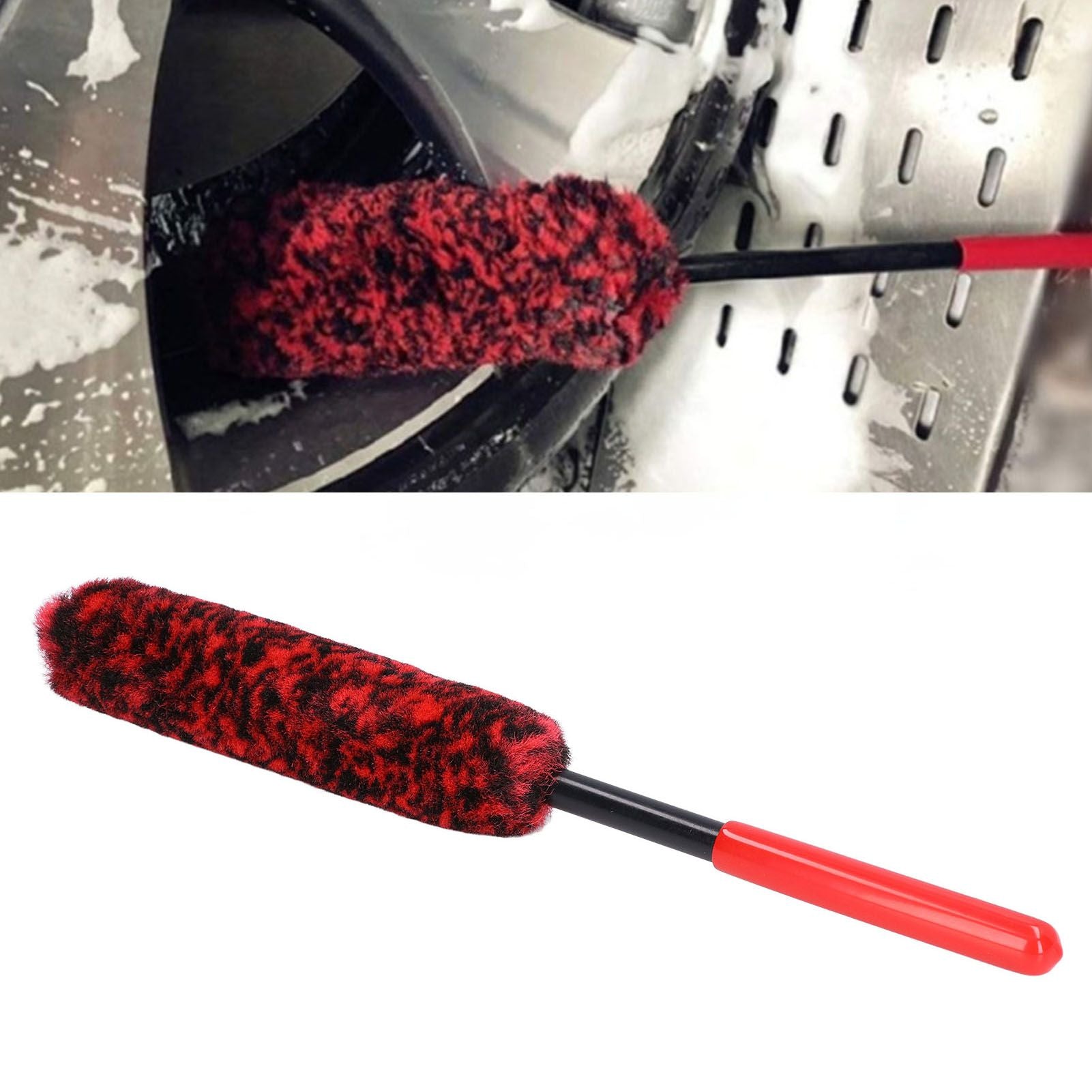 Universal Car Wheel Hub Cleaning Brush Flexible Long Handle Car Tire Detailing Brush Red