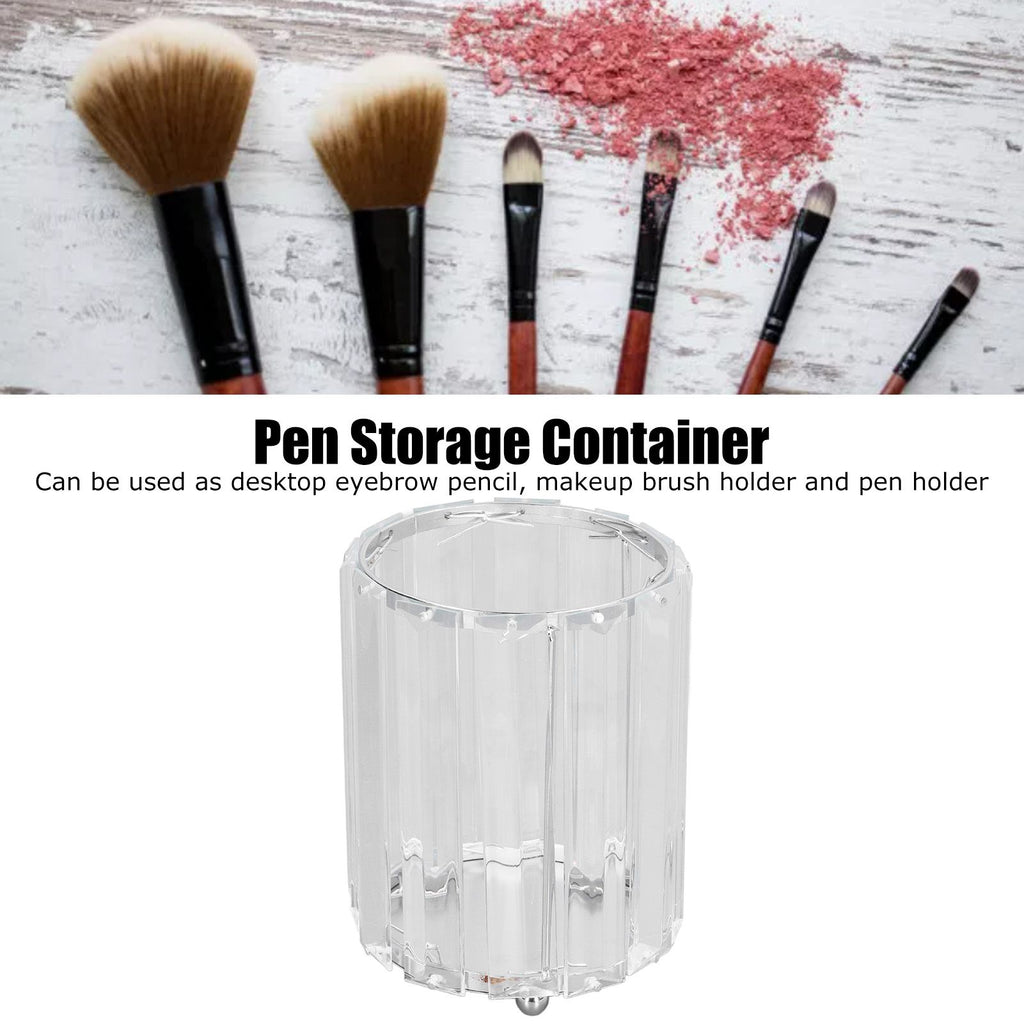Cosmetic Brush Holder Transparent Glass Round Decorative Desktop Pen Storage Organizer BoxSilver