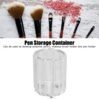 Cosmetic Brush Holder Transparent Glass Round Decorative Desktop Pen Storage Organizer BoxSilver