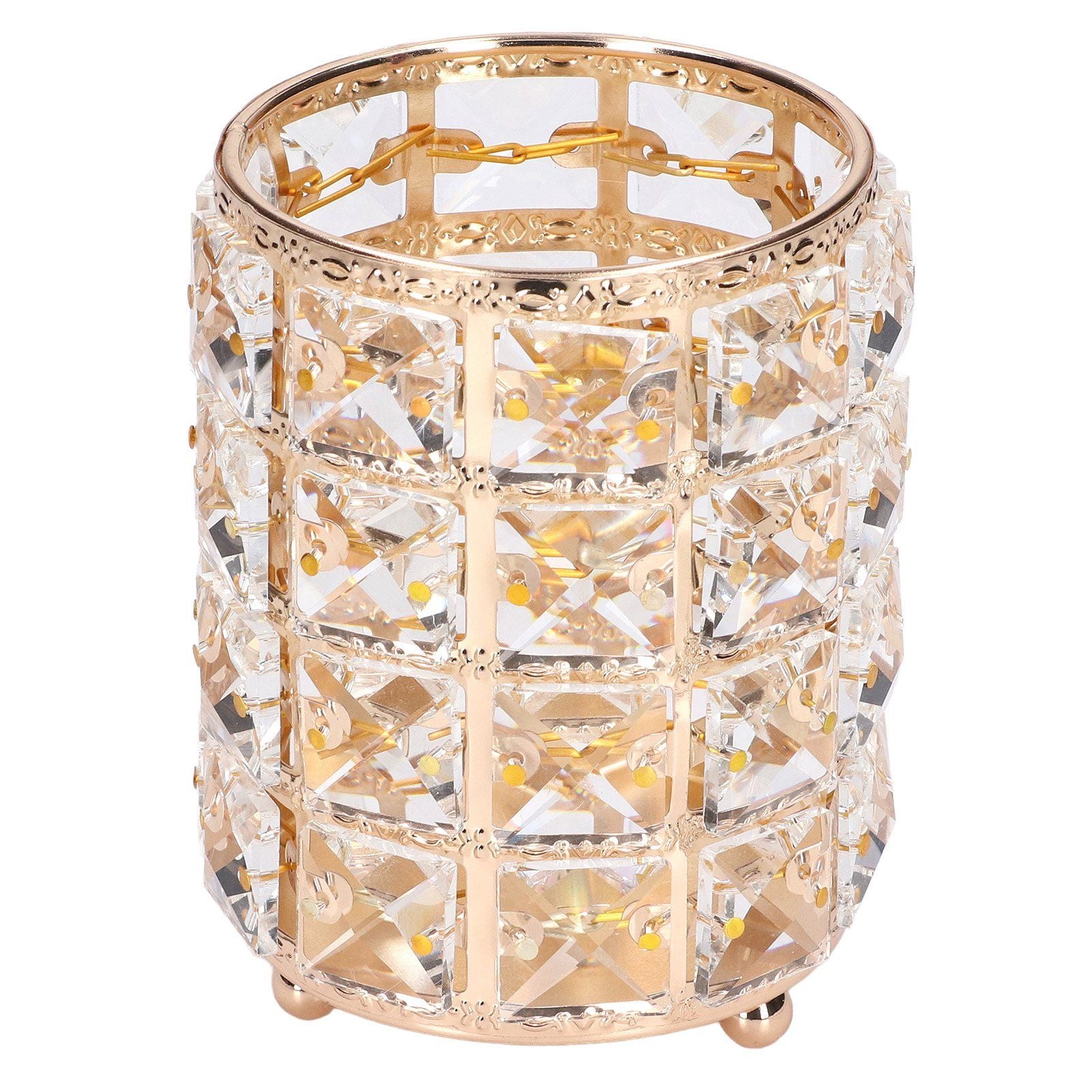 Crystal Makeup Brush Holder European Style Rounded Crystal Glass Cosmetic OrganizerGold