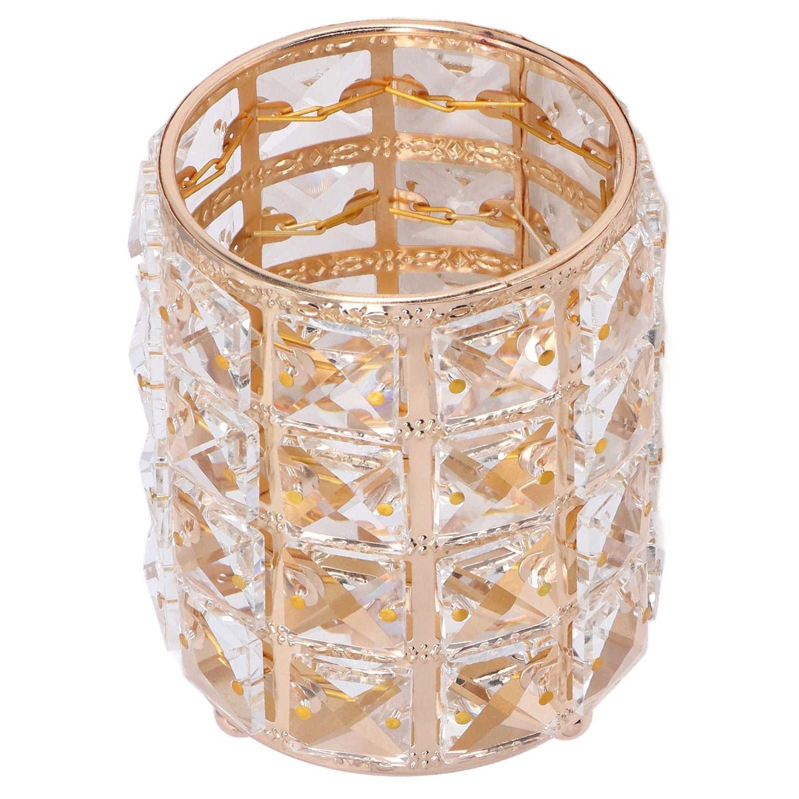 Crystal Makeup Brush Holder European Style Rounded Crystal Glass Cosmetic OrganizerGold