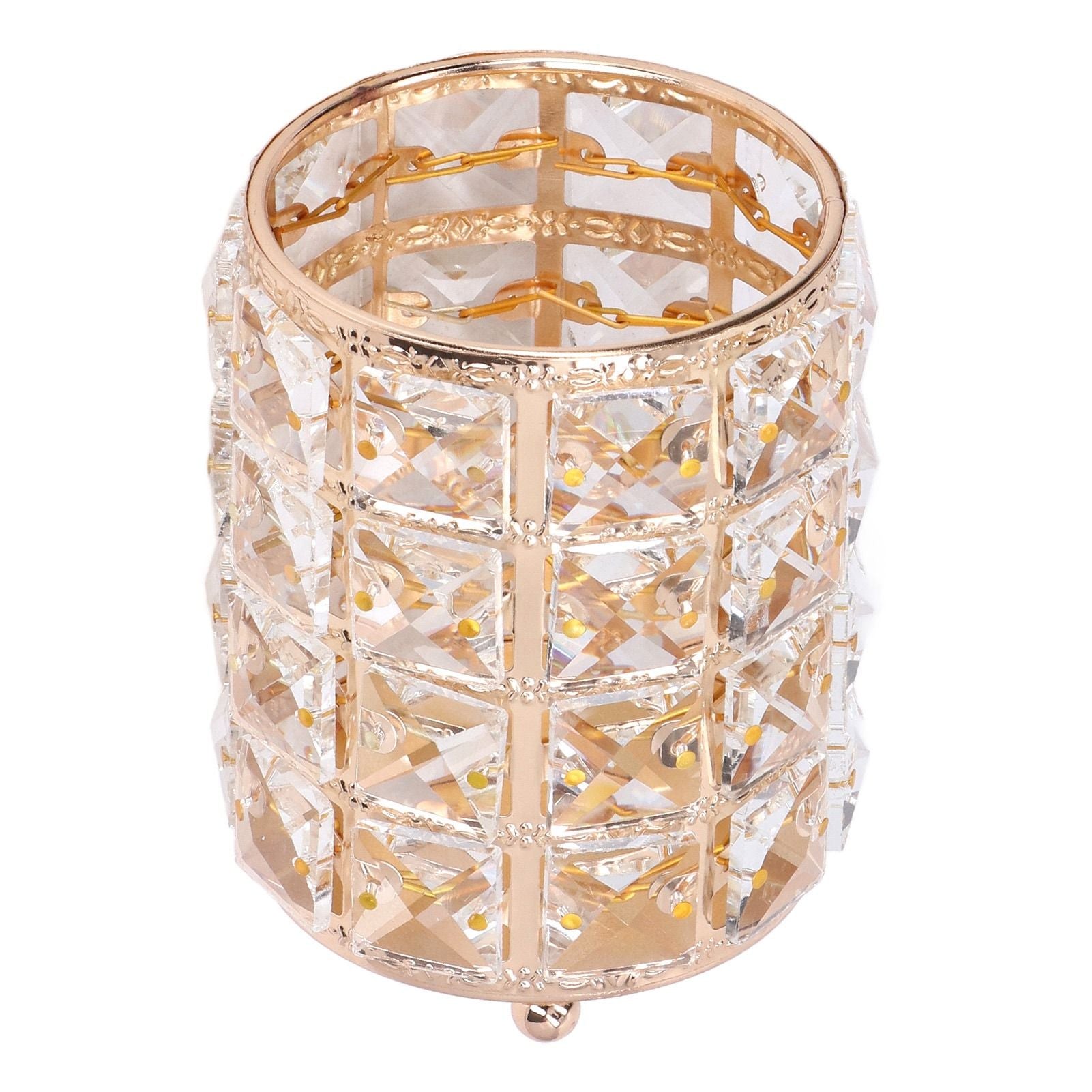 Crystal Makeup Brush Holder European Style Rounded Crystal Glass Cosmetic OrganizerGold