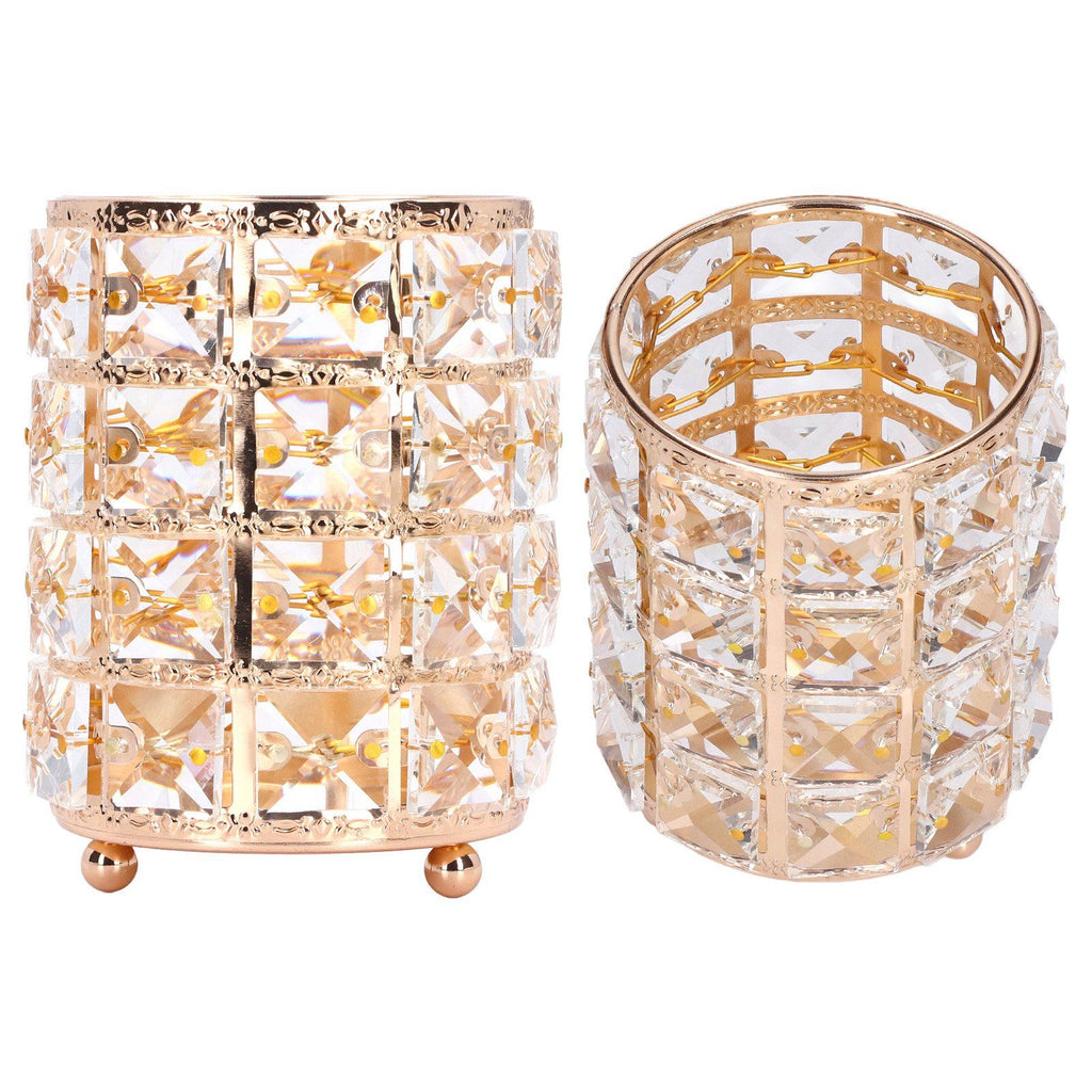 Crystal Makeup Brush Holder European Style Rounded Crystal Glass Cosmetic OrganizerGold