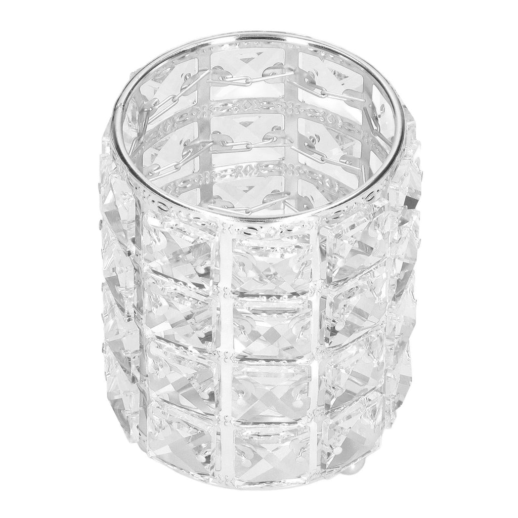 Crystal Makeup Brush Holder European Style Rounded Crystal Glass Cosmetic OrganizerSilver