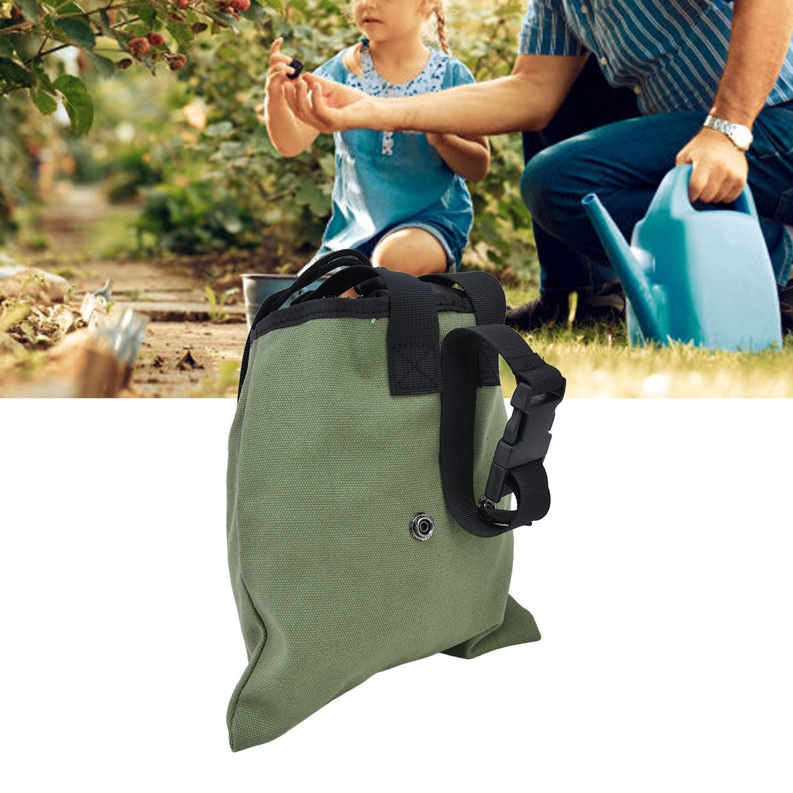 Foraging Bag Canvas Foldable Portable Thick Unique Simple Appearance Belt Fruit Picking Pouch for Outdoor CampingMilitary Green