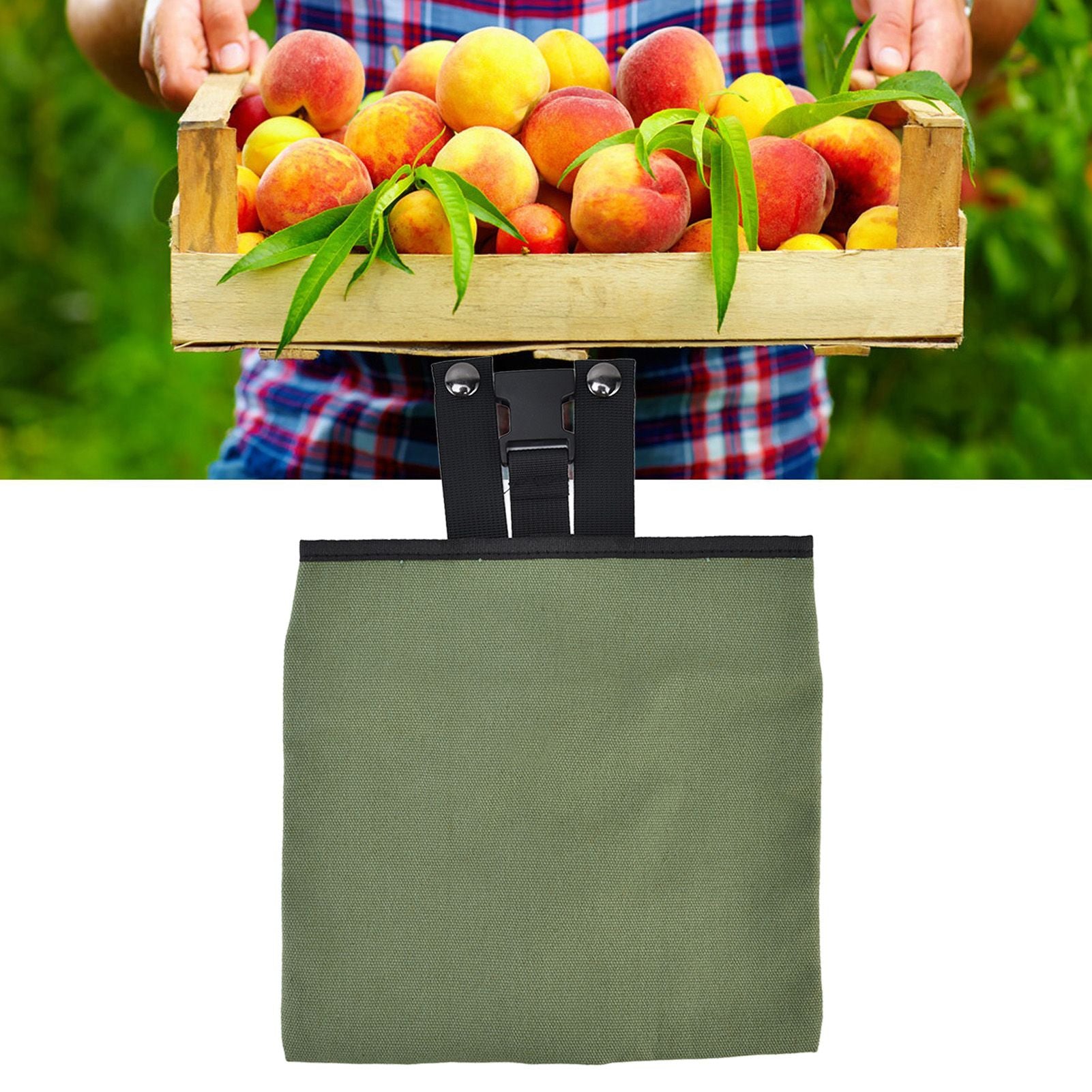 Foraging Bag Canvas Foldable Portable Thick Unique Simple Appearance Belt Fruit Picking Pouch for Outdoor CampingMilitary Green
