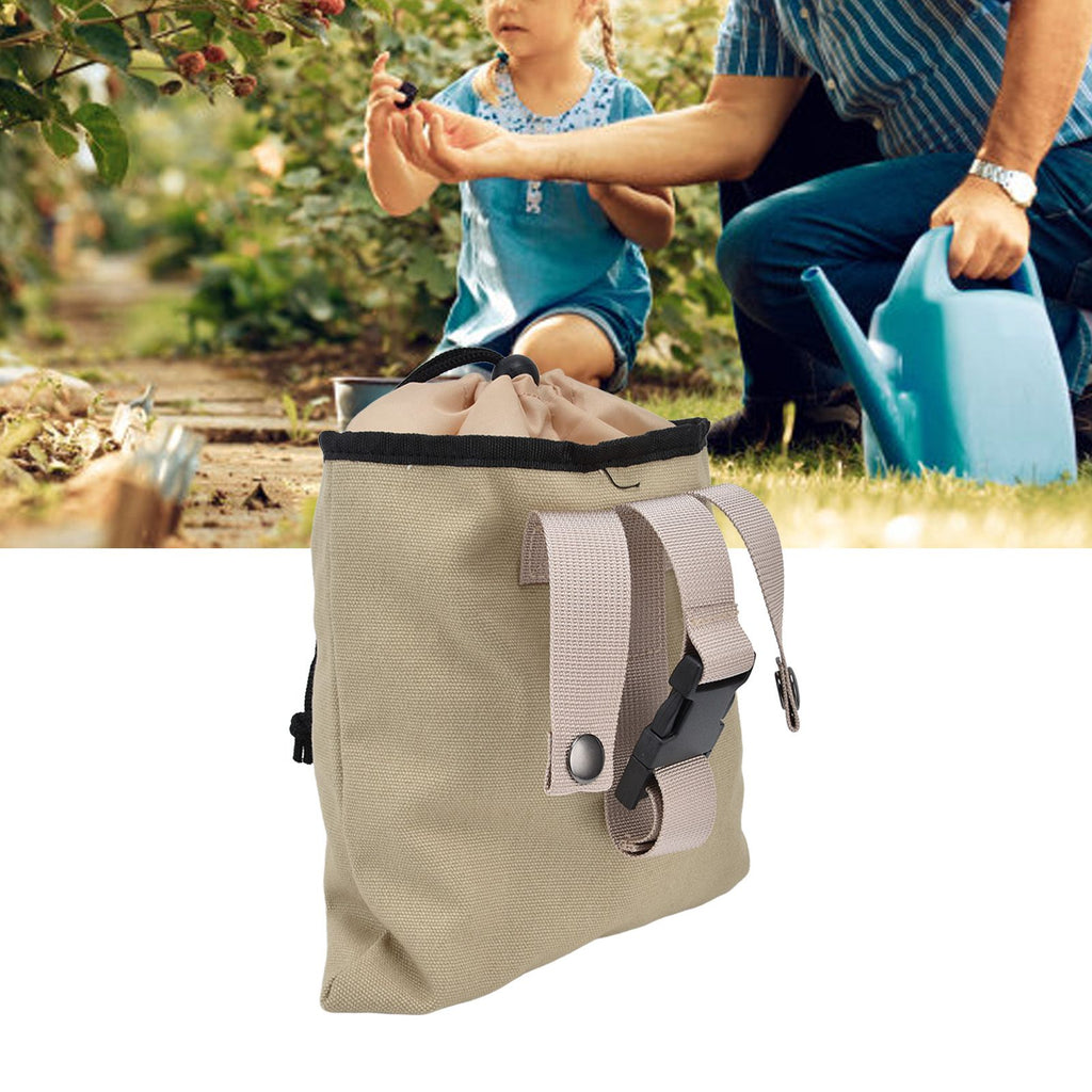 Foraging Bag Canvas Foldable Portable Thick Unique Simple Appearance Belt Fruit Picking Pouch for Outdoor CampingKhaki
