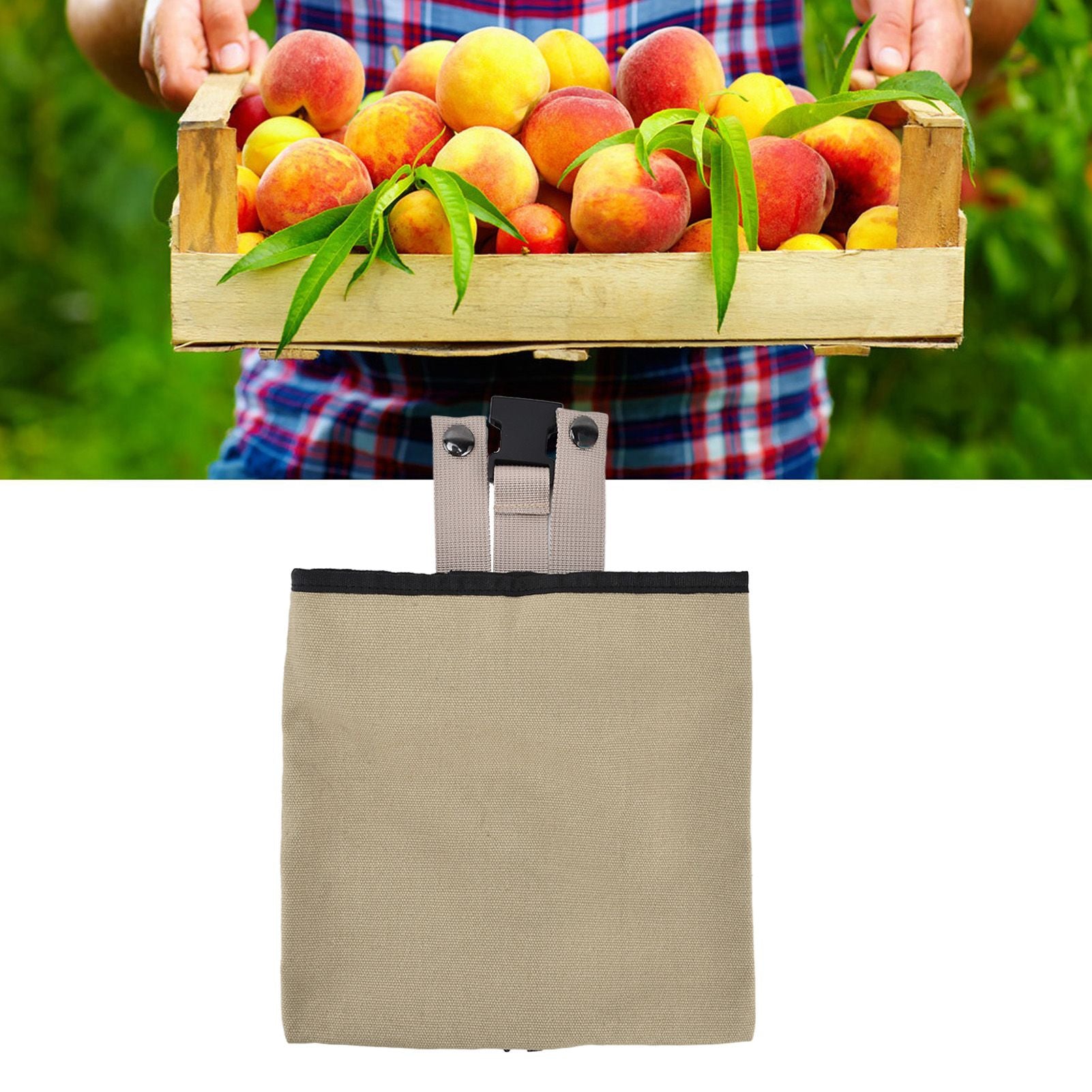 Foraging Bag Canvas Foldable Portable Thick Unique Simple Appearance Belt Fruit Picking Pouch for Outdoor CampingKhaki