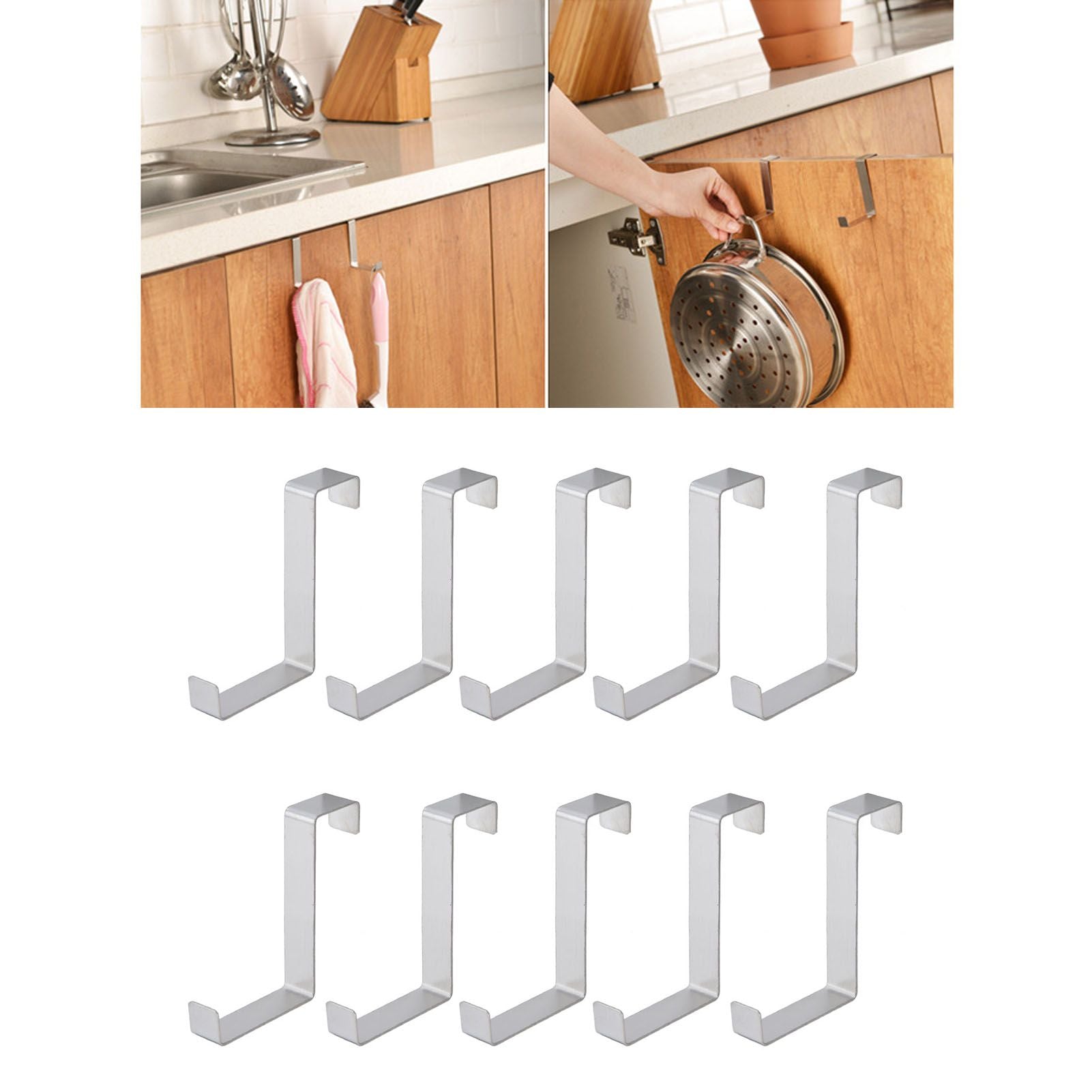 10Pcs Stainless Steel Cabinet Door Hook Waterproof Z Shaped Reversible Door Hanger for Kitchen Apartment