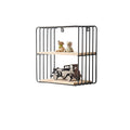 Wooden Iron Wall Shelf Living Room Kitchen Bathroom Elegant Exquisite Wall Mounted Storage Shelf Square Double Layer Black