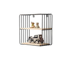 Wooden Iron Wall Shelf Living Room Kitchen Bathroom Elegant Exquisite Wall Mounted Storage Shelf Square Double Layer Black