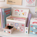 Desktop Storage Box Cute Plastic Drawer Desktop Storage Box Large Capacity Cosmetic Box for Office Home Light Pink