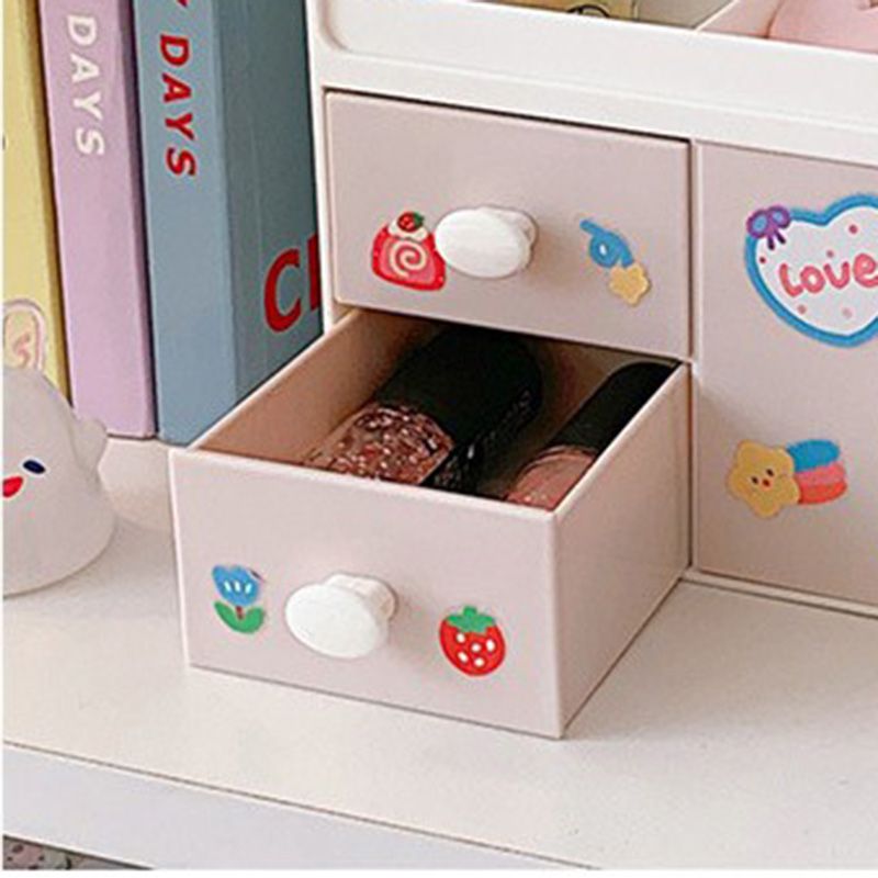 Desktop Storage Box Cute Plastic Drawer Desktop Storage Box Large Capacity Cosmetic Box for Office Home Light Pink