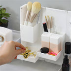 Folding Standable Stationery Box Office Pencil Holder Desktop Magnetic Plastic Makeup Case White