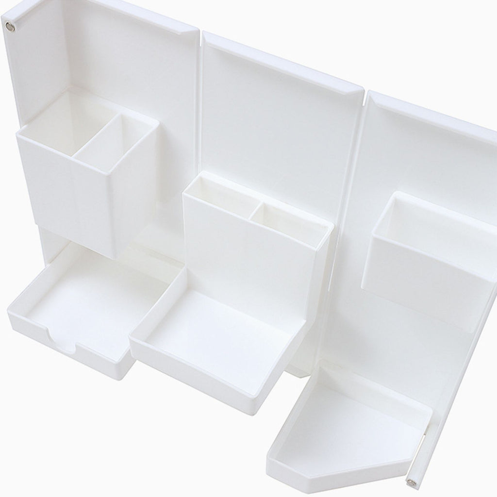 Folding Standable Stationery Box Office Pencil Holder Desktop Magnetic Plastic Makeup Case White