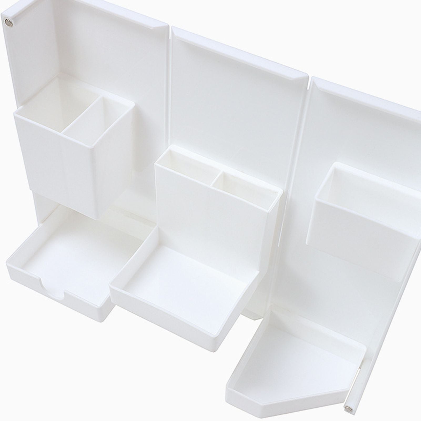Folding Standable Stationery Box Office Pencil Holder Desktop Magnetic Plastic Makeup Case White