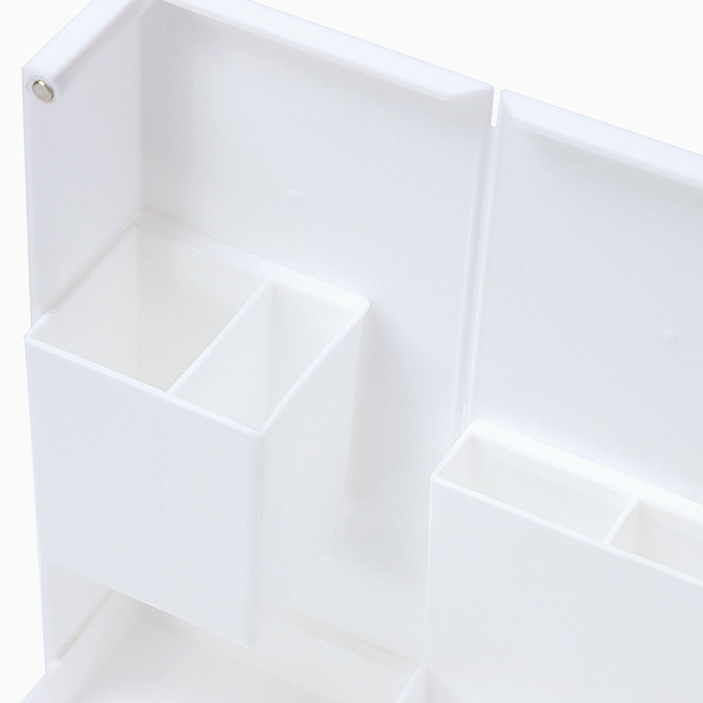 Folding Standable Stationery Box Office Pencil Holder Desktop Magnetic Plastic Makeup Case White