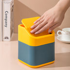 Desktop Trash Can Cute Drop Resistant Portable Tiny Desktop Garbage Bin with Detachable Lid for Car and Home Flip [Yellow Navy]