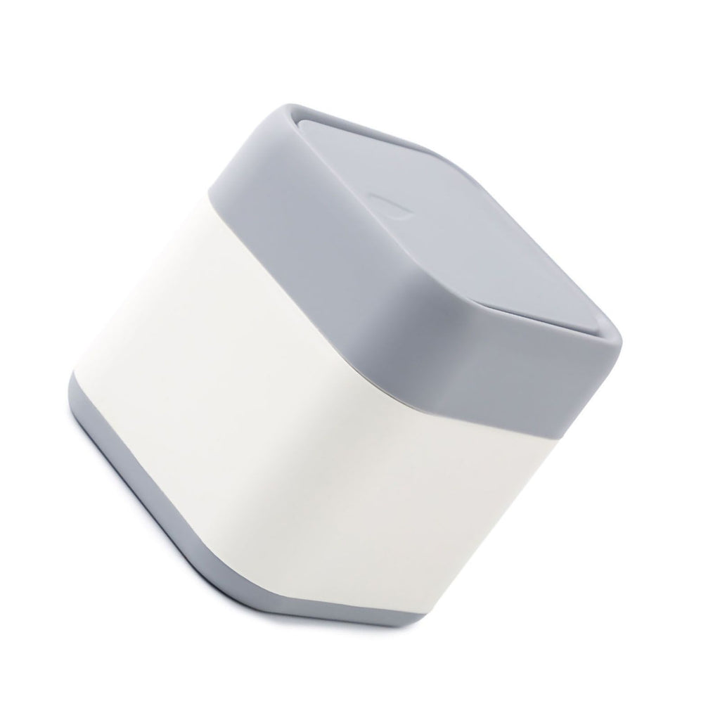 Desktop Trash Can Cute Drop Resistant Portable Tiny Desktop Garbage Bin with Detachable Lid for Car and Home Snap On [Grey Beige]