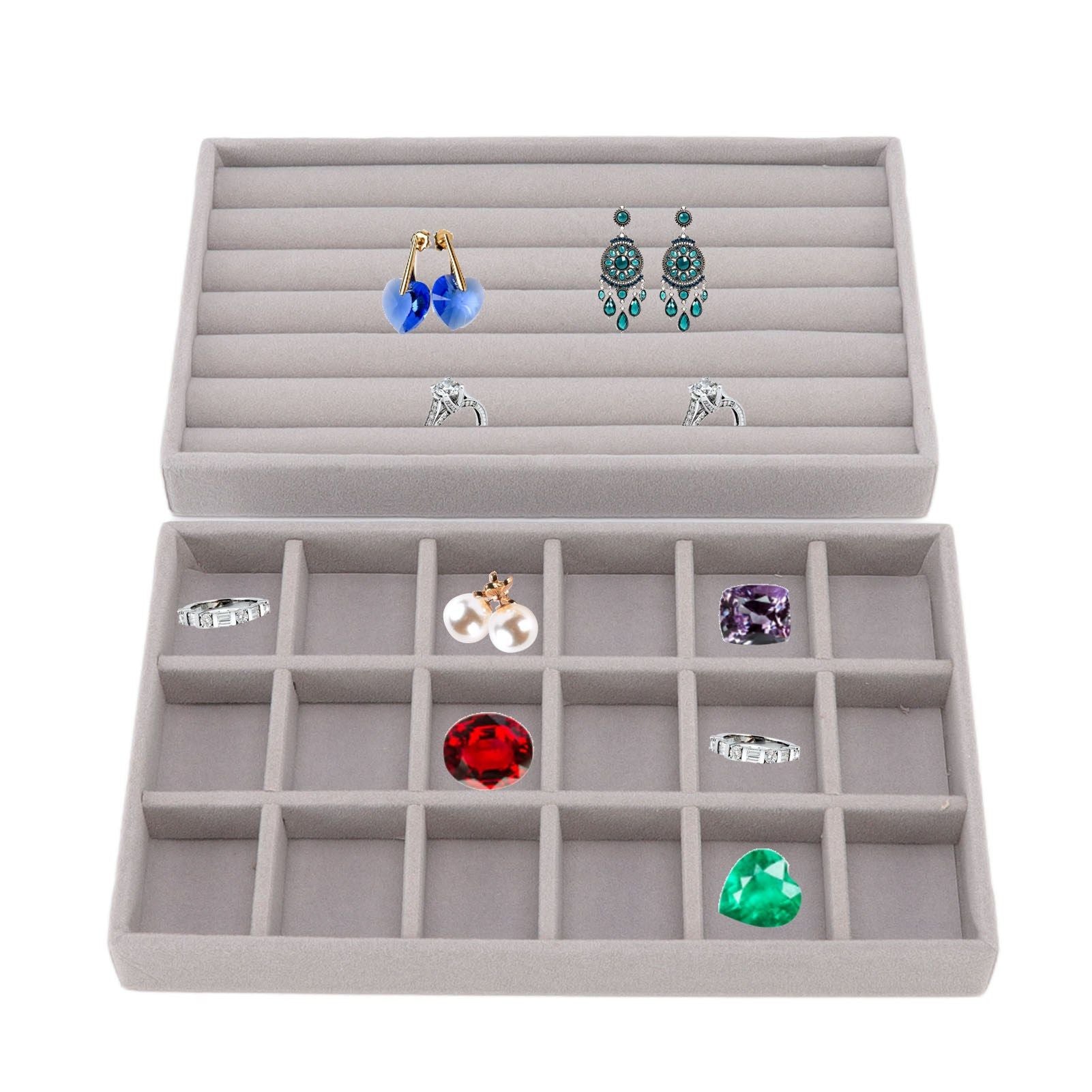 Jewelry Storage Box Various Grid Space Saving Flocked Cloth Jewelry Selection Display Storage Box for Girls