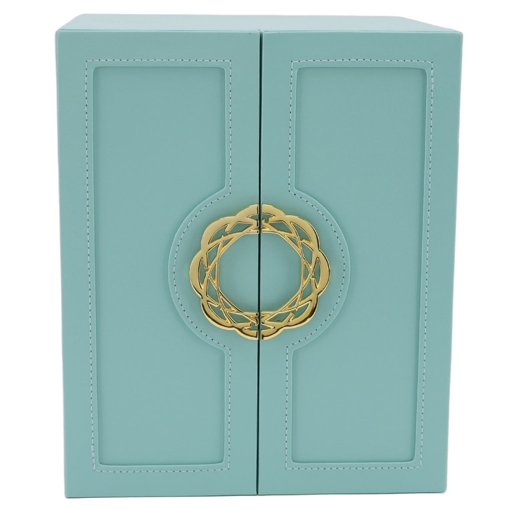 Jewelry Storage Box Leather Double Door Green European Style Storage Case for Necklace Earring Watch Bracelet