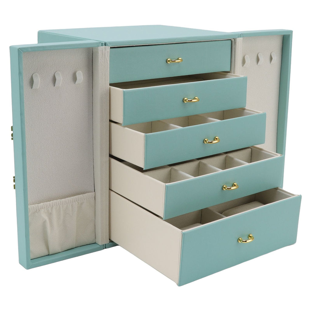 Jewelry Storage Box Leather Double Door Green European Style Storage Case for Necklace Earring Watch Bracelet