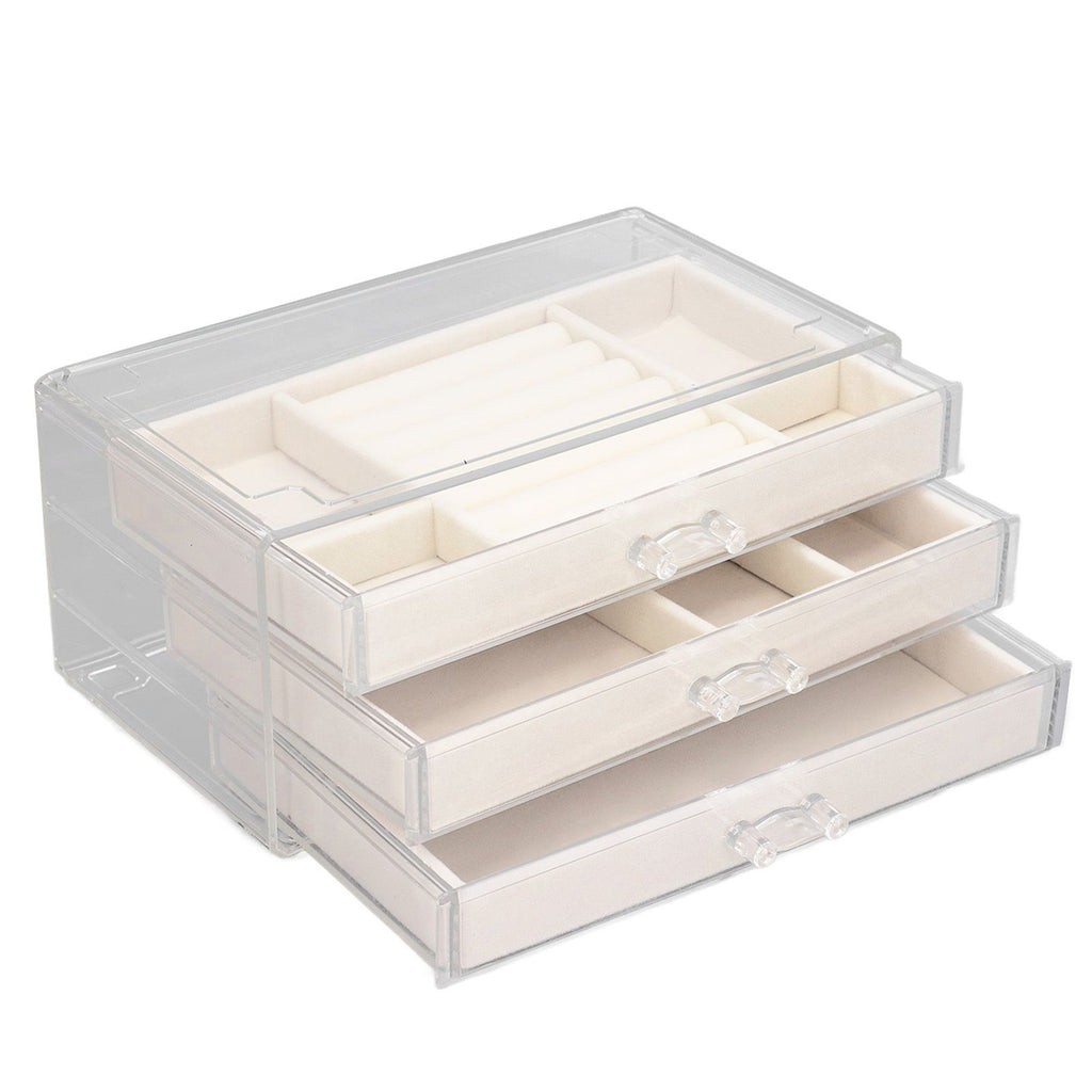 Acrylic Jewelry Organizer Clear Acrylic Beige Drawer Desk Storage Jewelry Box for Stud Earrings Necklace Jewelry