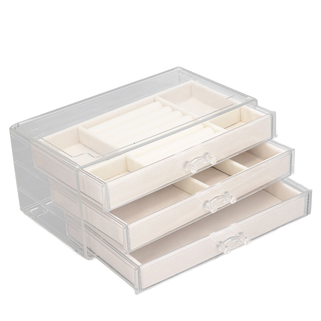 Acrylic Jewelry Organizer Clear Acrylic Beige Drawer Desk Storage Jewelry Box for Stud Earrings Necklace Jewelry